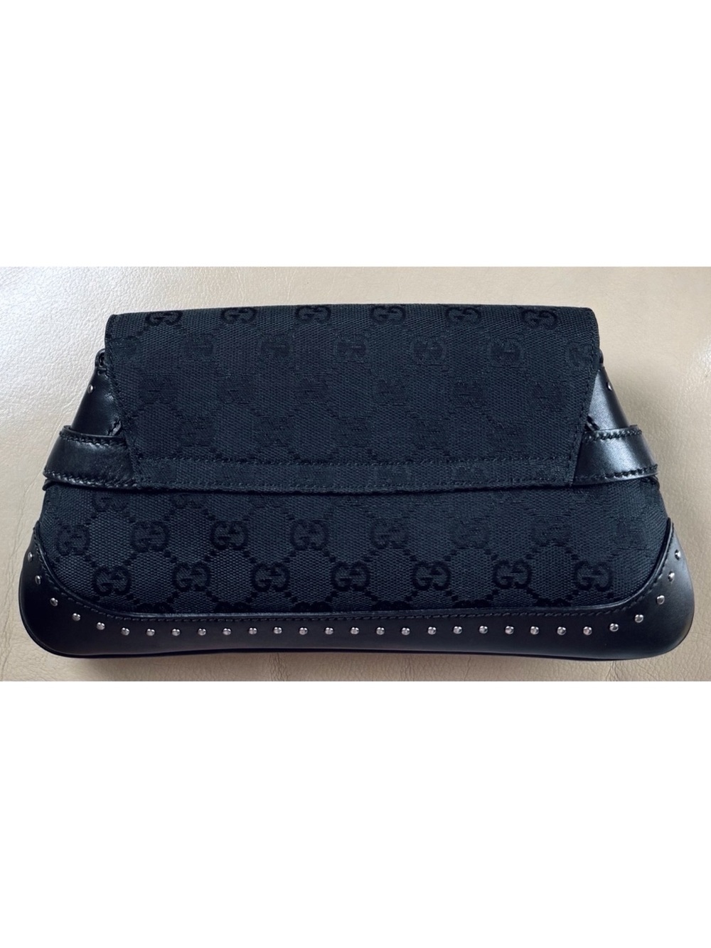 Authentic Gucci Tom Ford Horsebit Black Canvas Studs Leather Chain Clutch, COA - Picture 2 of 15